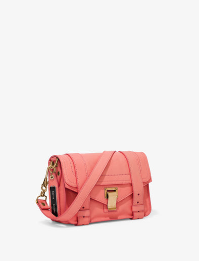 Side image of PS1 Mini Crossbody in Neon Coral