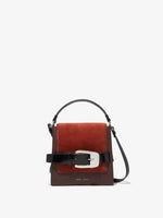 Front image of Buckle Trapeze Bag in Grainy Calf and Suede in Russet