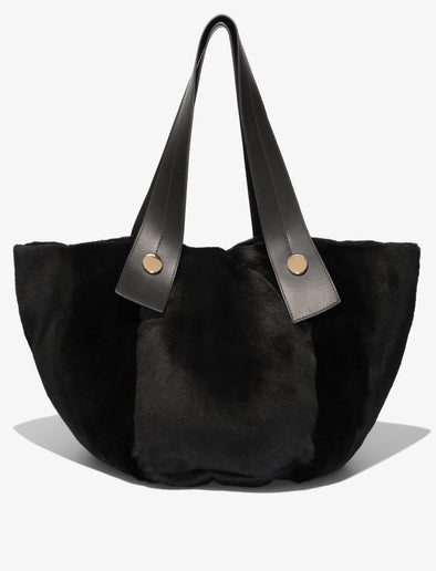 Front image of XL Shearling Tobo Tote in Black