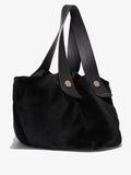 Side image of XL Shearling Tobo Tote in Black