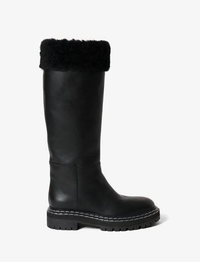 Front image of Lug Shearling Tall Boots in Black