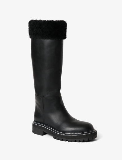 3/4 image of Lug Shearling Tall Boots in Black