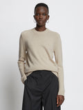 Front cropped image of model wearing Eco Cashmere Sweater in OATMEAL