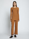 Front image of model wearing Fine Gauge Rib Knit Top in CHESTNUT/BLACK