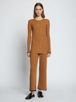 Front image of model wearing Fine Gauge Rib Knit Top in CHESTNUT/BLACK