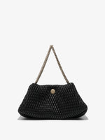 Front image of Quilted Chain Tobo Bag in black