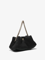 Front 3/4 image of Quilted Chain Tobo Bag in black