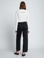 Back full length image of model wearing Cotton Twill Tapered Pants in BLACK