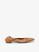 Side image of lamb ruched ballet flat in medium orange