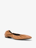 Front 3/4  image of lamb ruched ballet flat in medium orange