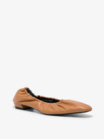 Front 3/4  image of lamb ruched ballet flat in medium orange