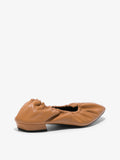 Back 3/4  image of lamb ruched ballet flat in medium orange