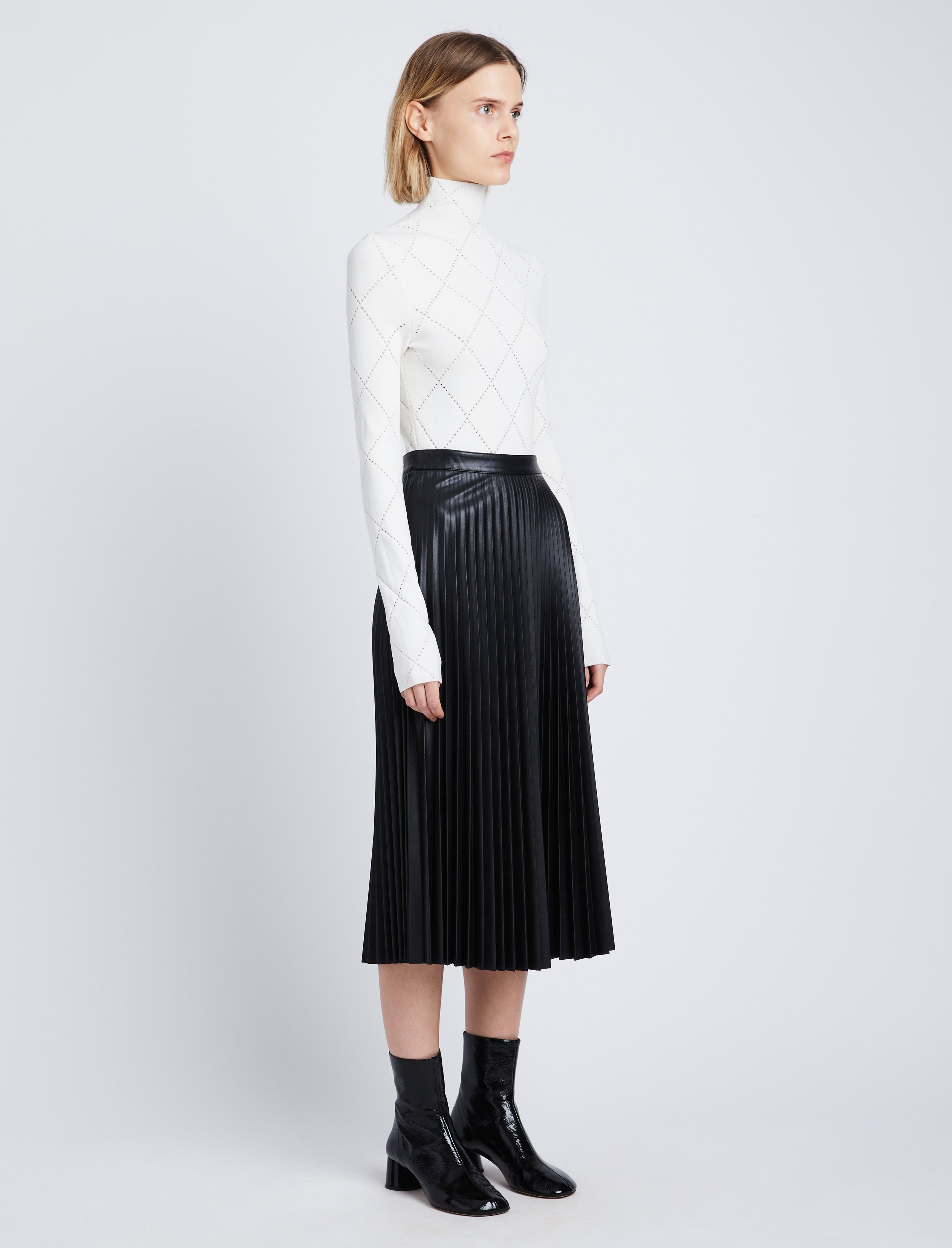 Black leather deals pleated skirt