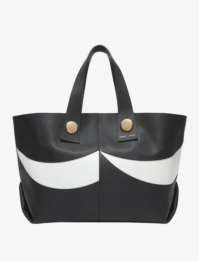 Front image of Pieced XL Tobo Tote in black/white