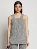 Cropped front image of model wearing Melange Boucle Knit Tank in black/white multi