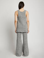 Back image of model wearing Melange Boucle Knit Tank in black/white multi