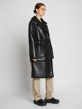 Side image of model wearing Faux Sherpa Coat in black