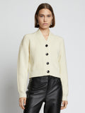 Cropped front image of model wearing Cashmere Merino Cardigan in cream