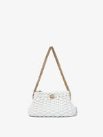 Front image of Small Woven Leather Chain Tobo Bag in OPTIC WHITE