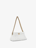 Side image of Small Woven Leather Chain Tobo Bag in OPTIC WHITE