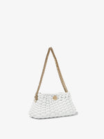 Side image of Small Woven Leather Chain Tobo Bag in OPTIC WHITE