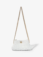 Back image of Small Woven Leather Chain Tobo Bag in OPTIC WHITE