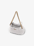 Interior image of Small Woven Leather Chain Tobo Bag in OPTIC WHITE