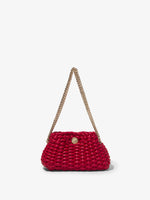 Front image of Small Woven Leather Chain Tobo Bag in BORDEAUX