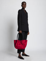 Image of model wearing Large Ruched tote in BORDEAUX