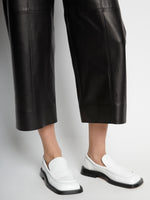 Image of model wearing SQUARE LOAFERS in white