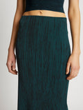 Detail image of model wearing Melange Knit Midi Skirt in BLACK/DUSTY BLUE