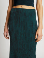 Detail image of model wearing Melange Knit Midi Skirt in BLACK/DUSTY BLUE