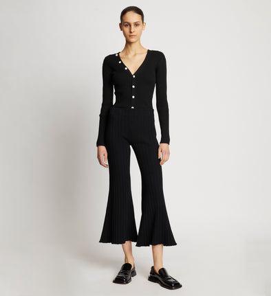 Front full length image of model wearing Rib Knit Pants in BLACK