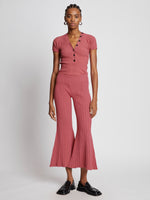 Front full length image of model wearing Rib Knit Pants in ROSE