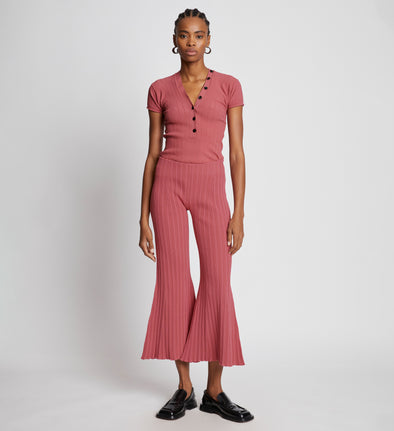 Front full length image of model wearing Rib Knit Pants in ROSE