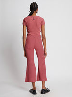 Back full length image of model wearing Rib Knit Pants in ROSE