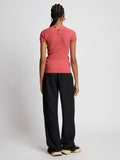 Back full length image of model wearing Rib Knit Polo Top in ROSE