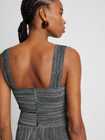 Detail image of model wearing Melange Knit Bustier Top in BLACK/WHITE