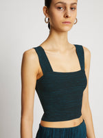 Detail image of model wearing Knit Bustier Top in BLACK/DUSTY BLUE