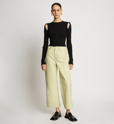 Front full length image of model wearing Leather Culottes in BUTTER