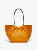 Front image of Large Suede Ruched Tote in BRONZE