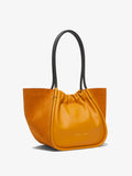 Side image of Large Suede Ruched Tote in BRONZE