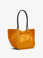 Side image of Large Suede Ruched Tote in BRONZE