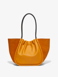 Back image of Large Suede Ruched Tote in BRONZE