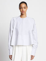 Front cropped image of model wearing Eco Poplin Blouse in WHITE