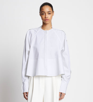 Front cropped image of model wearing Eco Poplin Blouse in WHITE