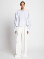 Front full length image of model wearing Eco Poplin Blouse in WHITE