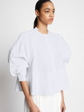 Detail image of model wearing Eco Poplin Blouse in WHITE