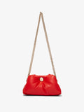 Front image of Small Puffy Chain Tobo Bag in SCARLET with strap extended