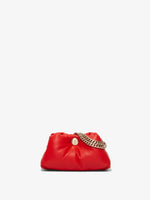 Front image of Small Puffy Chain Tobo Bag in SCARLET with strap down